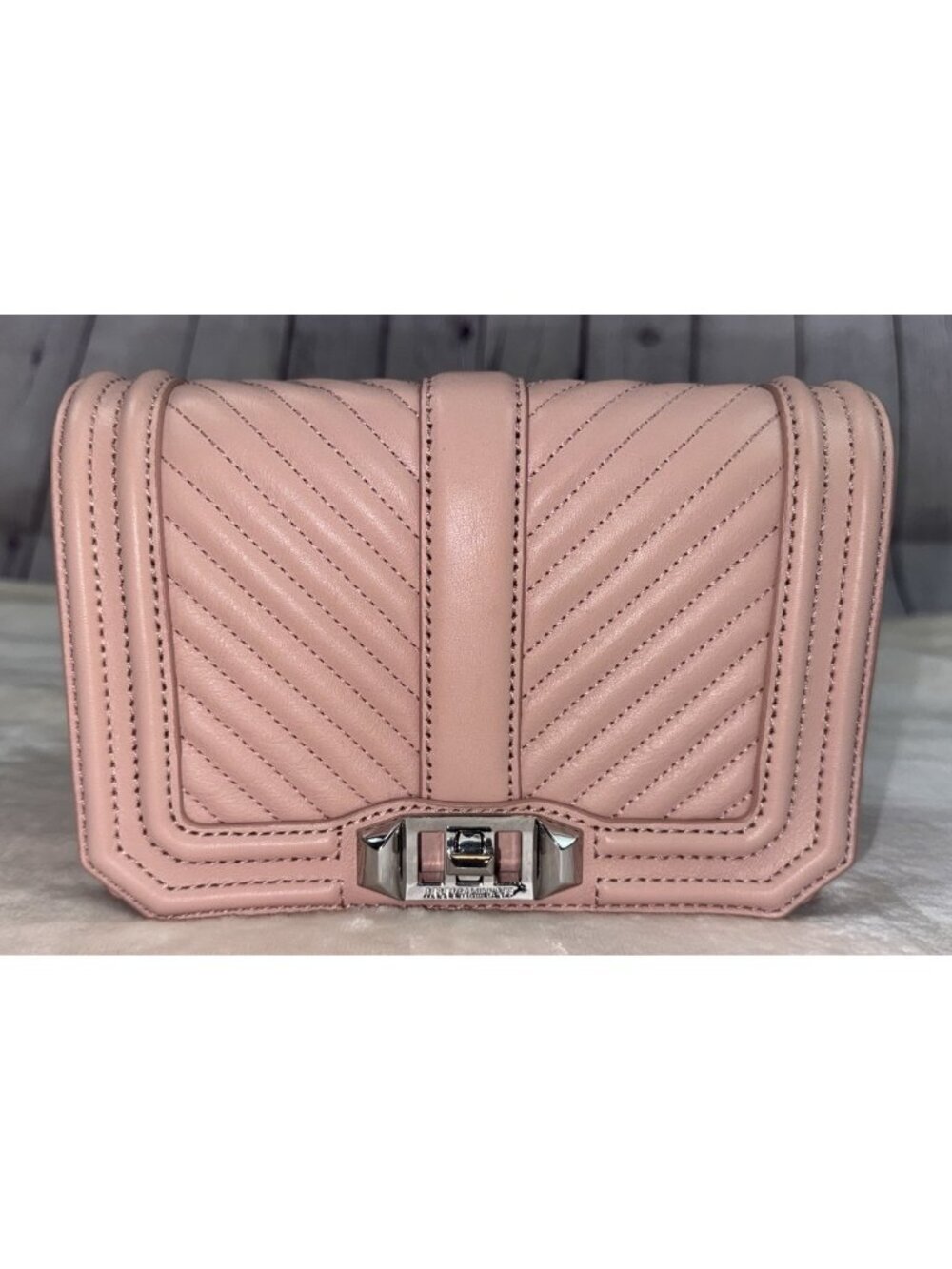 REBECCA MINKOFF Leather Chevron Quilted Small Love Crossbody Purse Pink